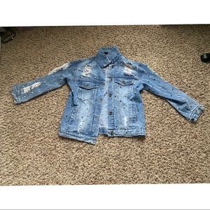 Ripped Jean Jacket With Pearls